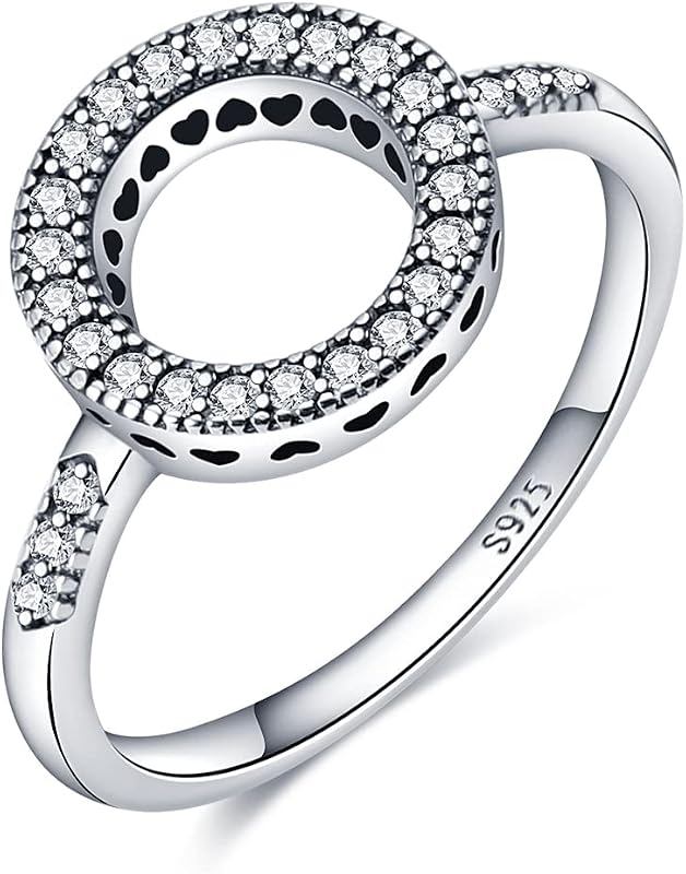 KUNSIR 925 Sterling Silver Rings Classic Cubic Zirconia Eternity Promise Statement Anniversary Wedding Bands Engagement Rings for Women Infinity Forever Love Ring Size 7-9