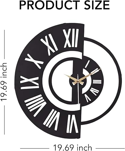 Miniatura 190 de Reloj de pared de metal de 20 pulgadas, redondo, silencioso, moderno, analógico, grande, funciona con pilas, reloj de pared para sala de estar, Negro