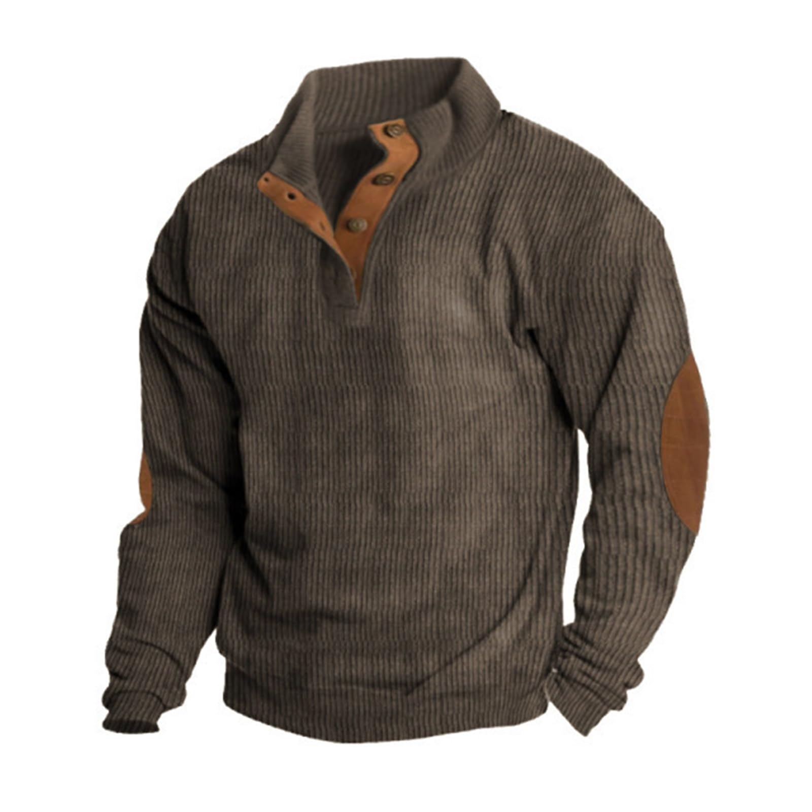 DMGYCK Men's Pullover Sweatshirts Long Sleeve Shirts Casual Thermal Loose Fit Button Up Pullovers S-3XL (Color : Brown, Size : 2X-Large)