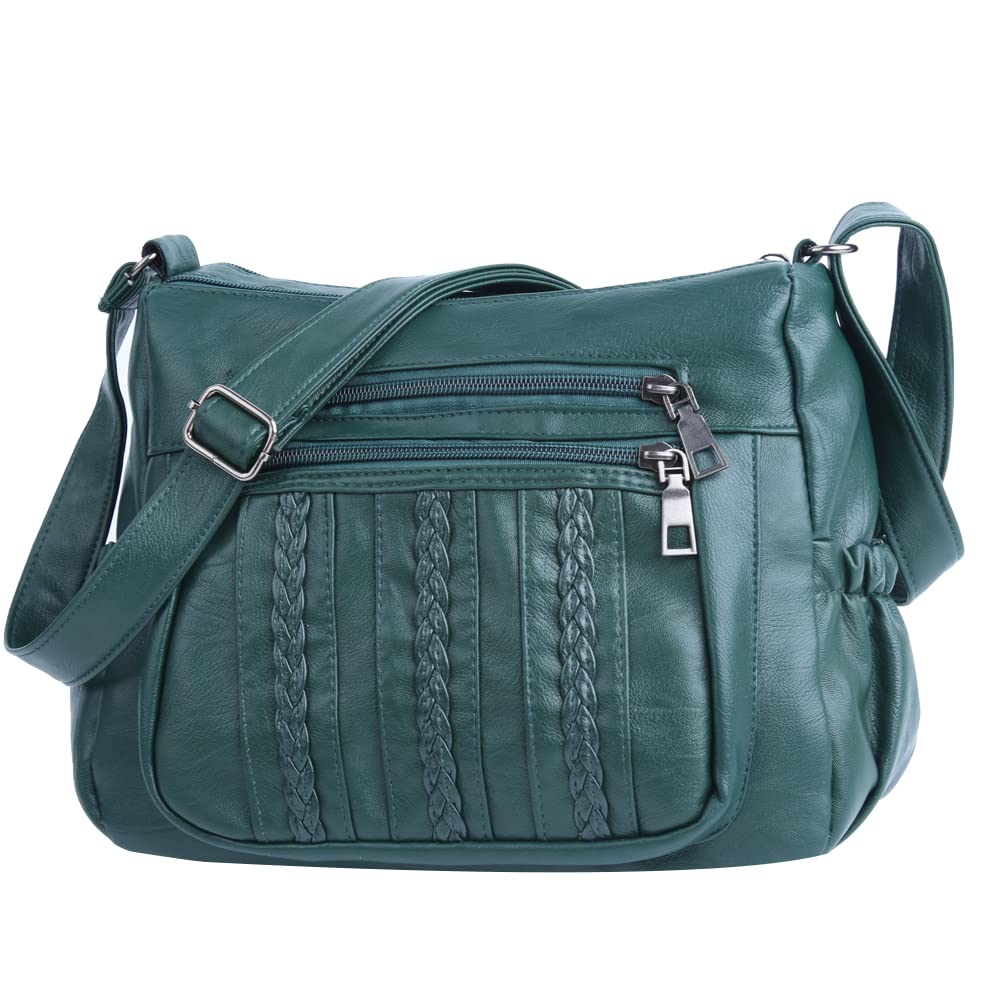 ELDA Purses for Women Pocketbooks Soft PU Leather Ladies Crossbody Purse Multi Pocket Shoulder Bag (Dark Green)