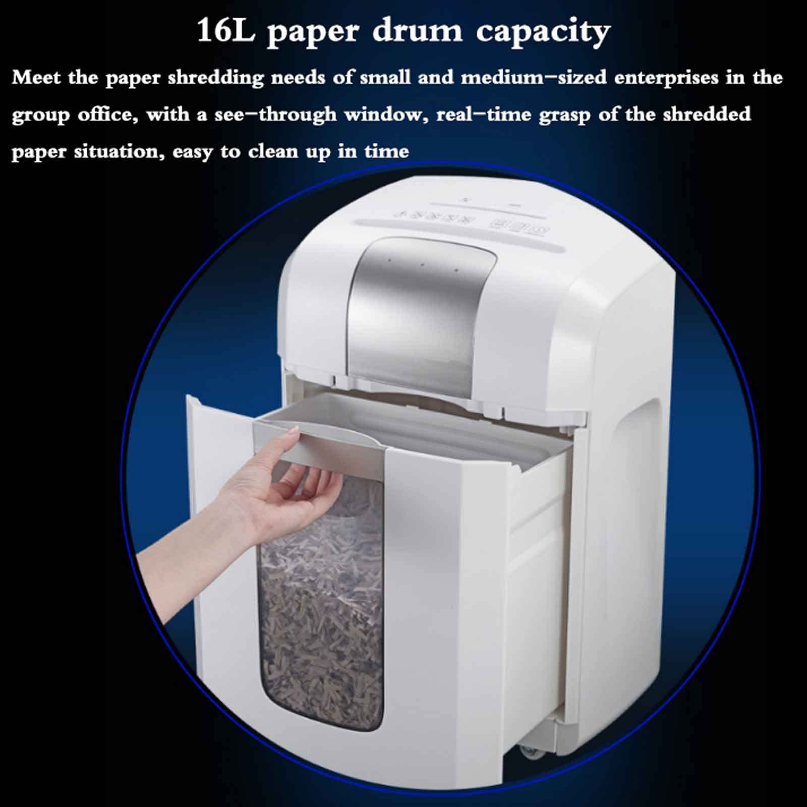 Distruggidocumenti per Ufficio Manuale da 8 Fogli, riservatezza a 4 Livelli, Grande capacità 16L, Lavoro Continuo 40 Minuti, Doppi ingressi, Ruote universali, Effetto riservatezza 4X20mm