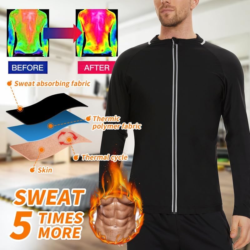 Miniatura 2 de SHAPERIN Camisa de sauna para hombres para pérdida de peso, chaqueta de sauna para atrapar el calor, traje de sauna, chaleco para sudar, moldeador