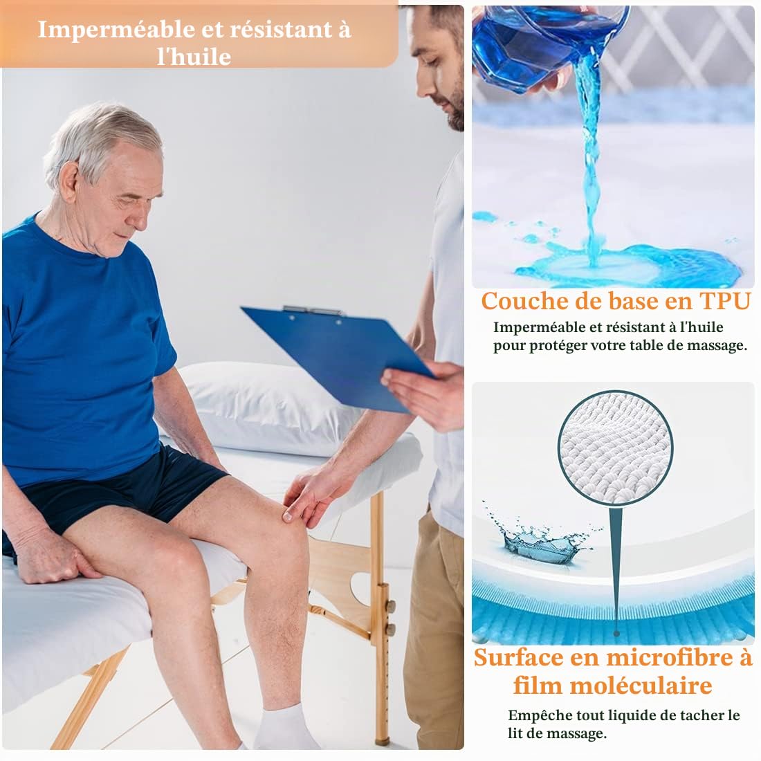 Drap Housse Table de Massage Imperméable 80 x 190cm Résistant à l'Huile Lavable Protection