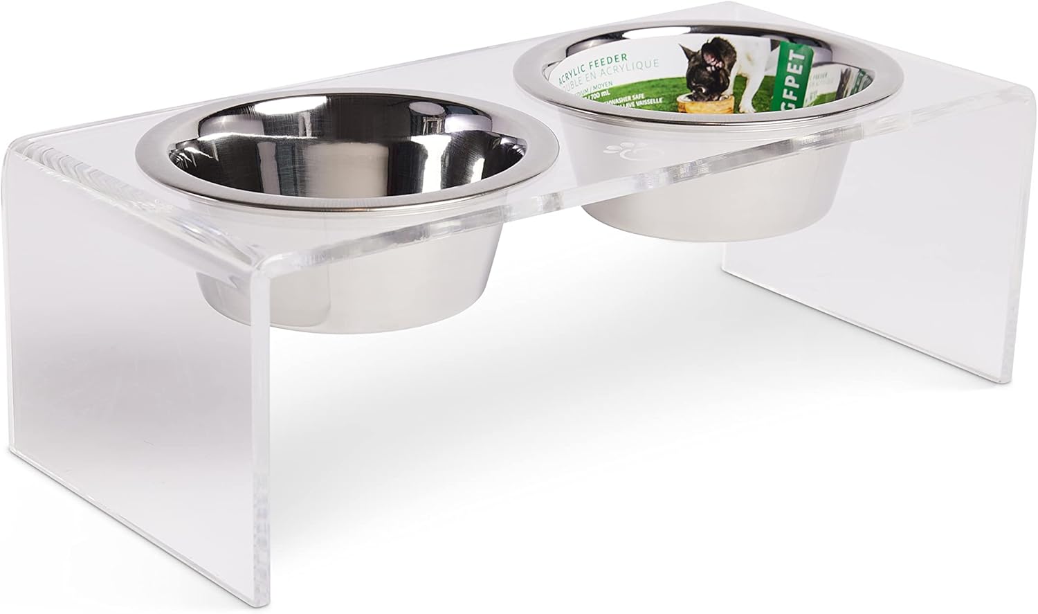 Acrylic Feeder Stand with 2 Set Removable Stainless Steel -for Dogs or Any Pet, Food and Water Bowls Included, Available in 3 Sizes (Medium)