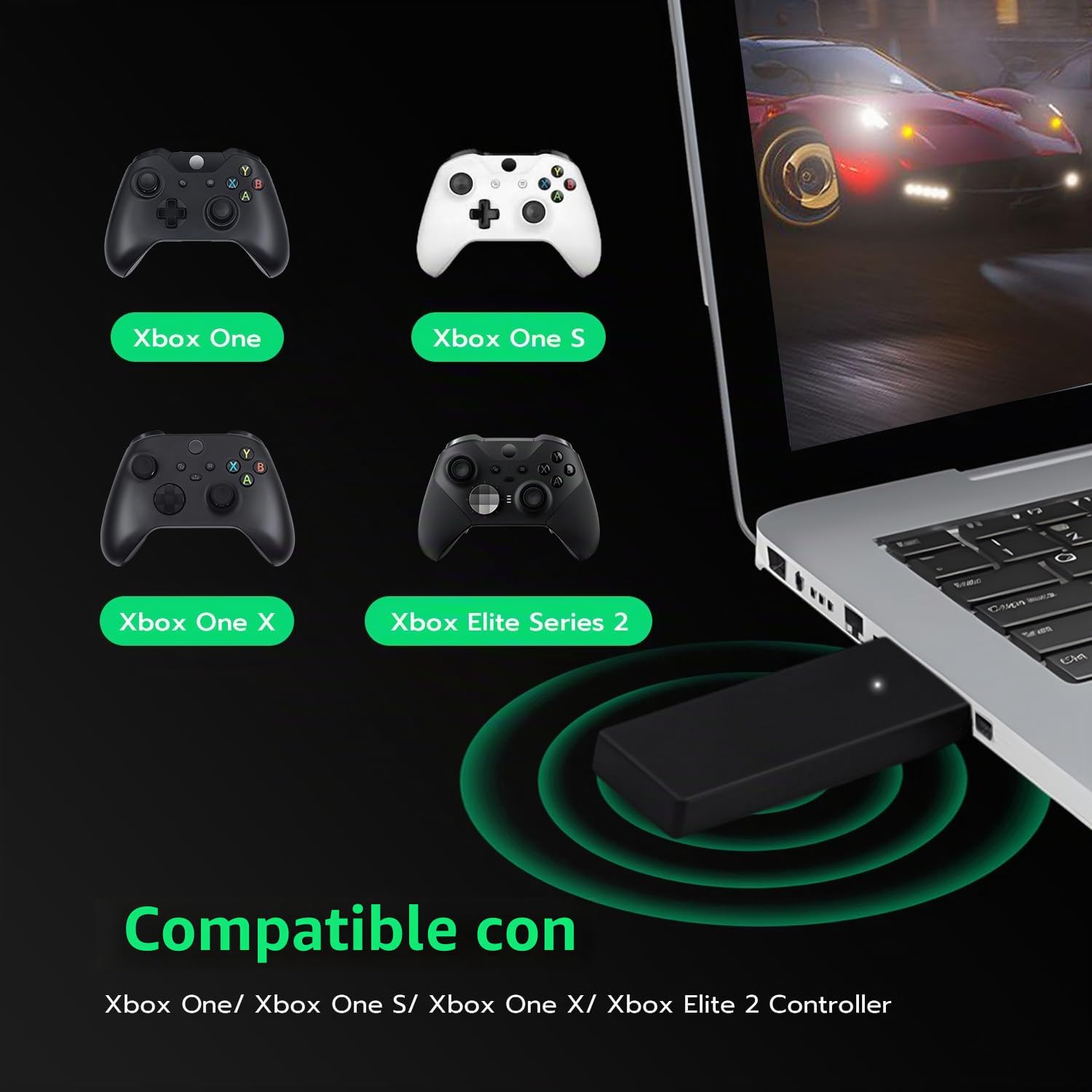 Mcbazel Adaptador Inalámbrico Xbox One para PC/Windows 7/8/8.1/10/11, Receptor USB Compatible con Mandos Xbox One/S/X/Elite/Elite 2/Series S/X