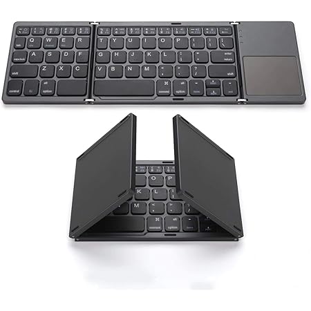 Foldable Bluetooth Keyboard, Gimibox Pocket Size Portable Mini BT Wireless Keyboard with Touchpad for Android, Windows, PC, Tablet, with Rechargeable Li-ion Battery-Dark Gray
