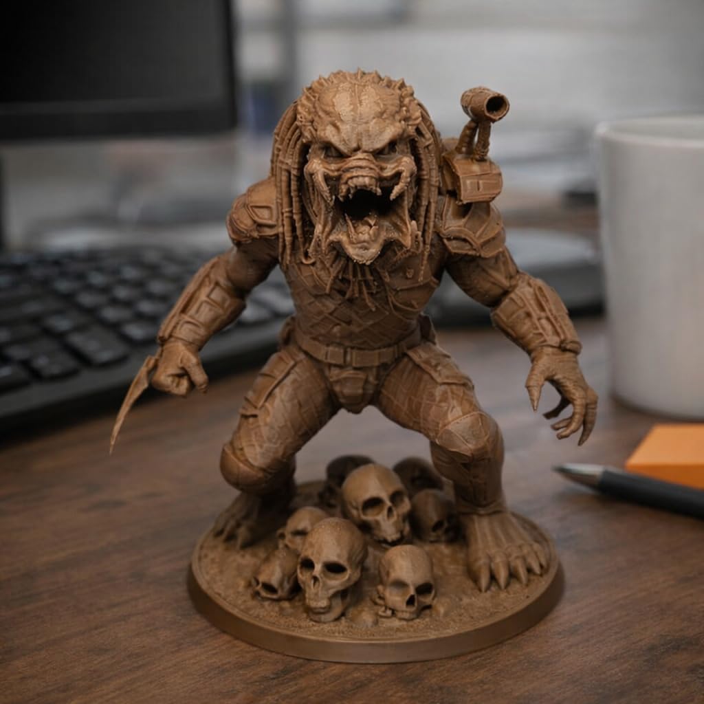 3D Printed Predator Fearless Warrior Collectible Figurine, Premium PLA Material, 120mm Height, Detailed Battle Armor Design on Skull Stand Included, Gaming Character Statue 2