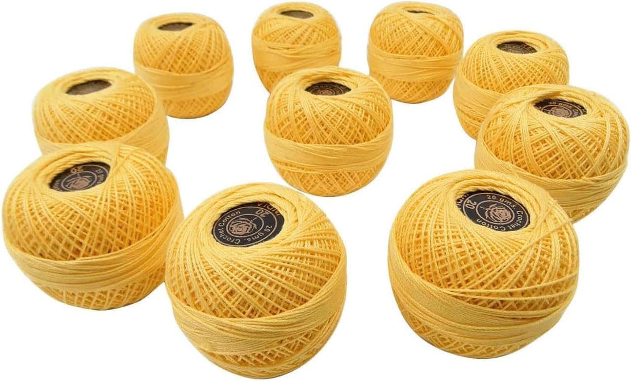 Cotton Crochet Thread Yarn Ball Hand Embroidery Tatting Knit Cross Stitch Crafts Sewing 10 Pieces(Yellow-2)