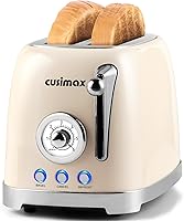 Vista 1 de CUSIMAX Toaster 2 Slice with Extra Wide Slots for Bagels, Stainless Steel Retro Toaster with 6 Toast Settings and 4 Functions, Bagel, Cancel