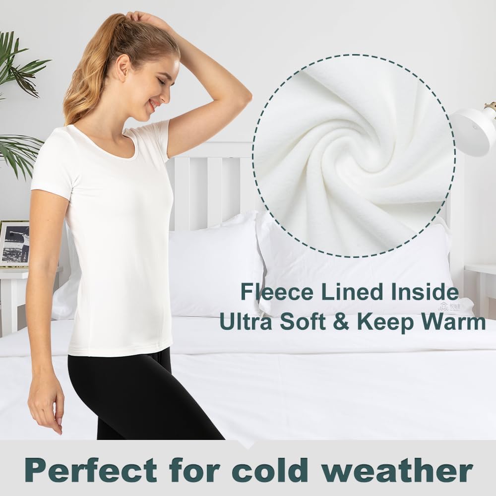 Subuteay Thermal Top for Women Fleece Lined Shirt Short Sleeve Base Layer - Image 2