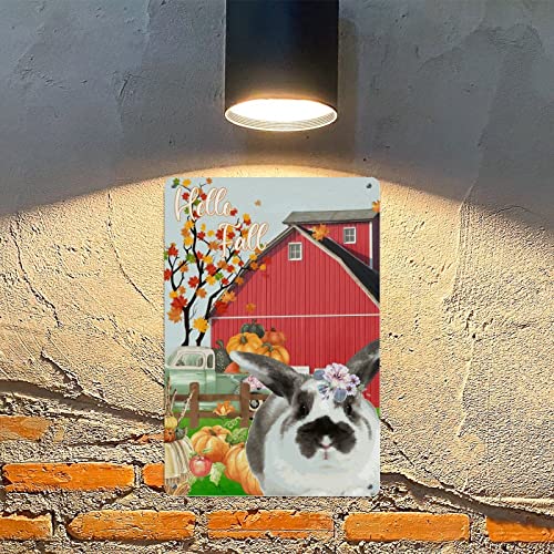 Plaque murale rétro en étain Hello Fall décoration d'automne rustique