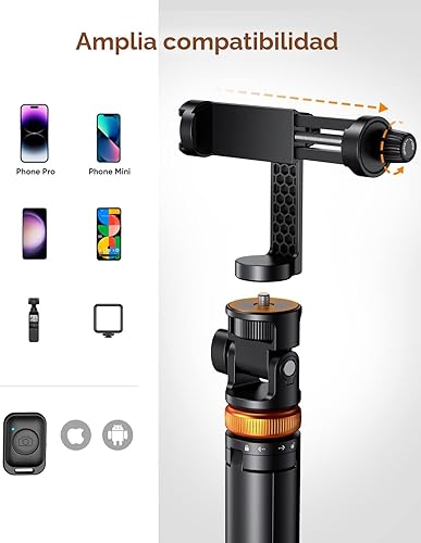 Miniatura 4 de EUCOS Trípode de teléfono de 62 pulgadas, trípode para iPhone y palo selfie con control remoto, soporte extensible para teléfono celular y soporte