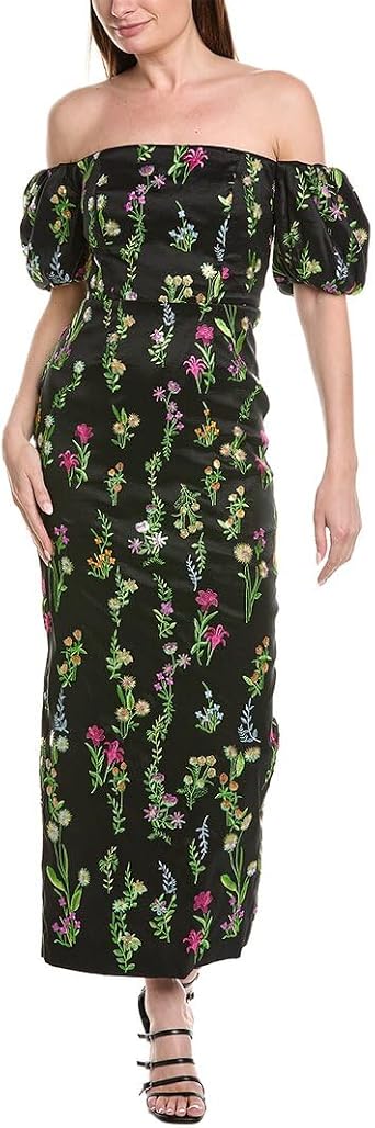 MILLY Nira Bloom Embroidered Off Shoulder Maxi Dress
