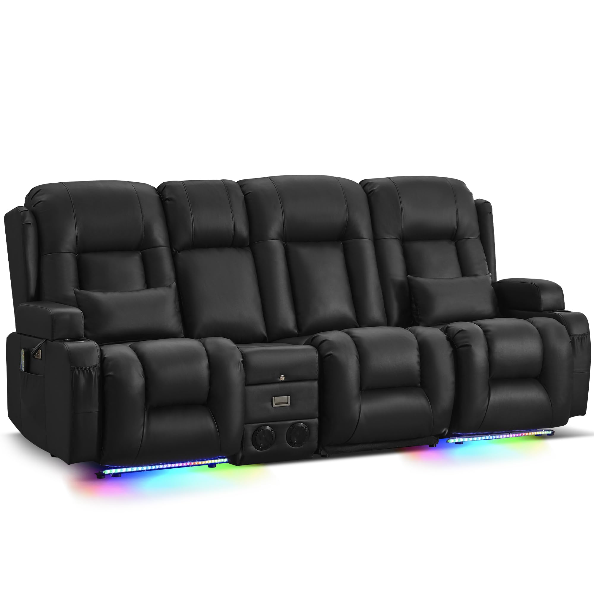 URRED Power Loveseat Recliner Sofa with Massage and Heat，Black