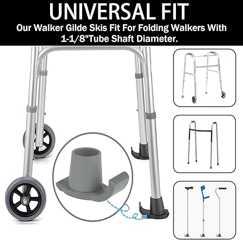 Miniatura 5 de Magicorange Walker Glide Skis, 2 piezas de deslizamiento de esquí de ajuste universal, deslizadores de goma fáciles de usar, reemplazo de pies para