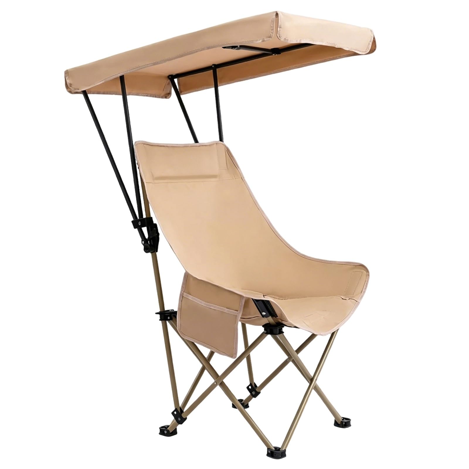 Przenośne Składane Krzesło, Ergonomiczne Krzesło Kempingowe z Daszkiem, 45°, Tkanina Oxford 600D, 6-poziomowy, Wytrzymały Stelaż ze Stali Węglowej, Zdejmowana Konstrukcja