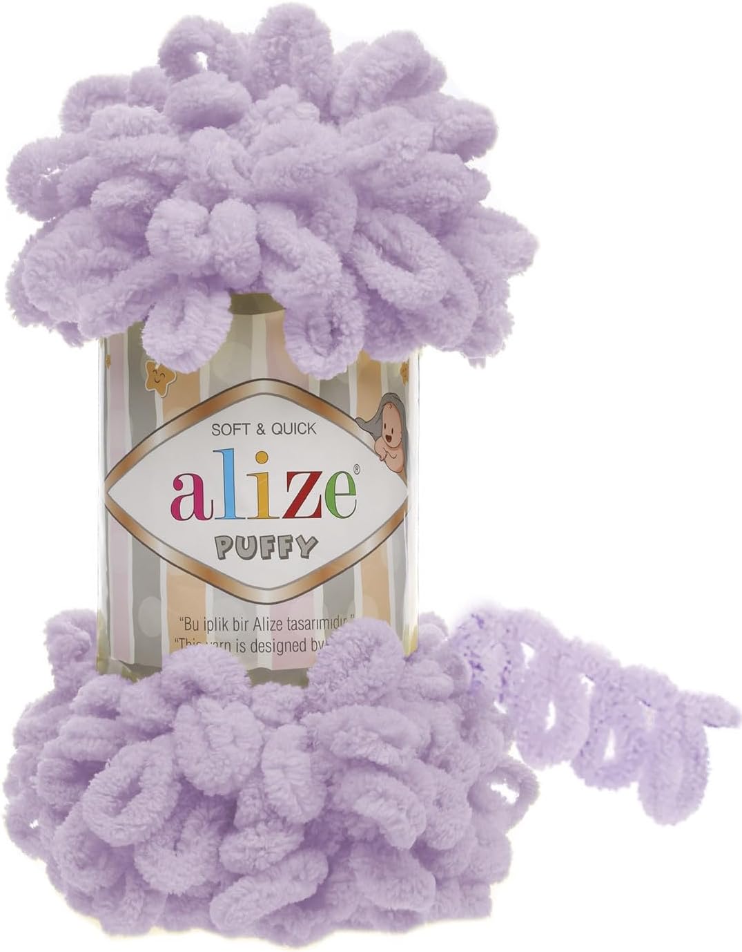 100% Micropolyester Soft Yarn Alize Puffy Hand Knitting Yarn Super Chunky Bulky Woven Worested Yarn Lot of 4skn 400gr 40yds Color 27 Light Lilac