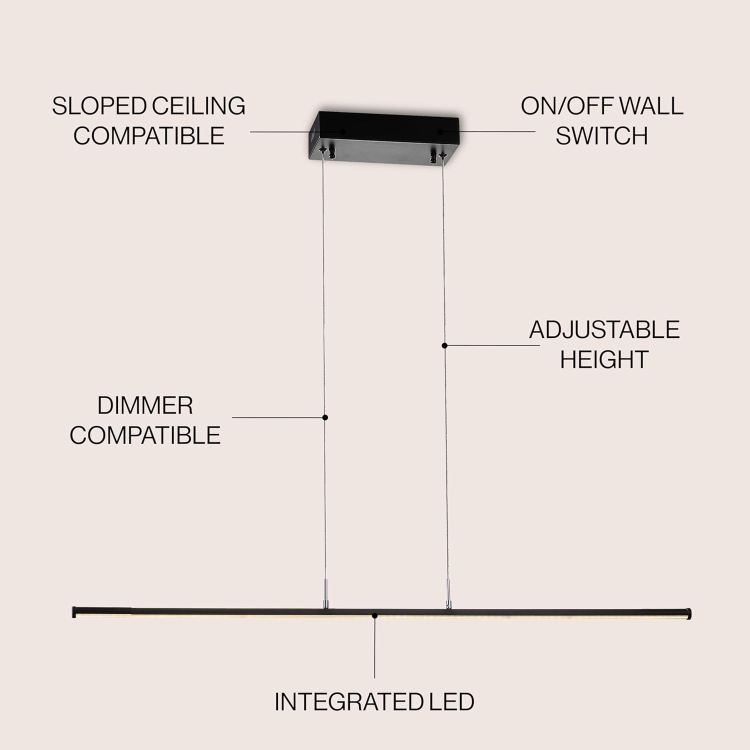 JONATHAN Y 39.5" Black Modern Integrated LED Linear Pendant Light, Dimmable Adjustable Hanging Island Fixture for Kitchen Dining Room Office, Minimalist Aluminum Metal Lamp (JYL7023B)