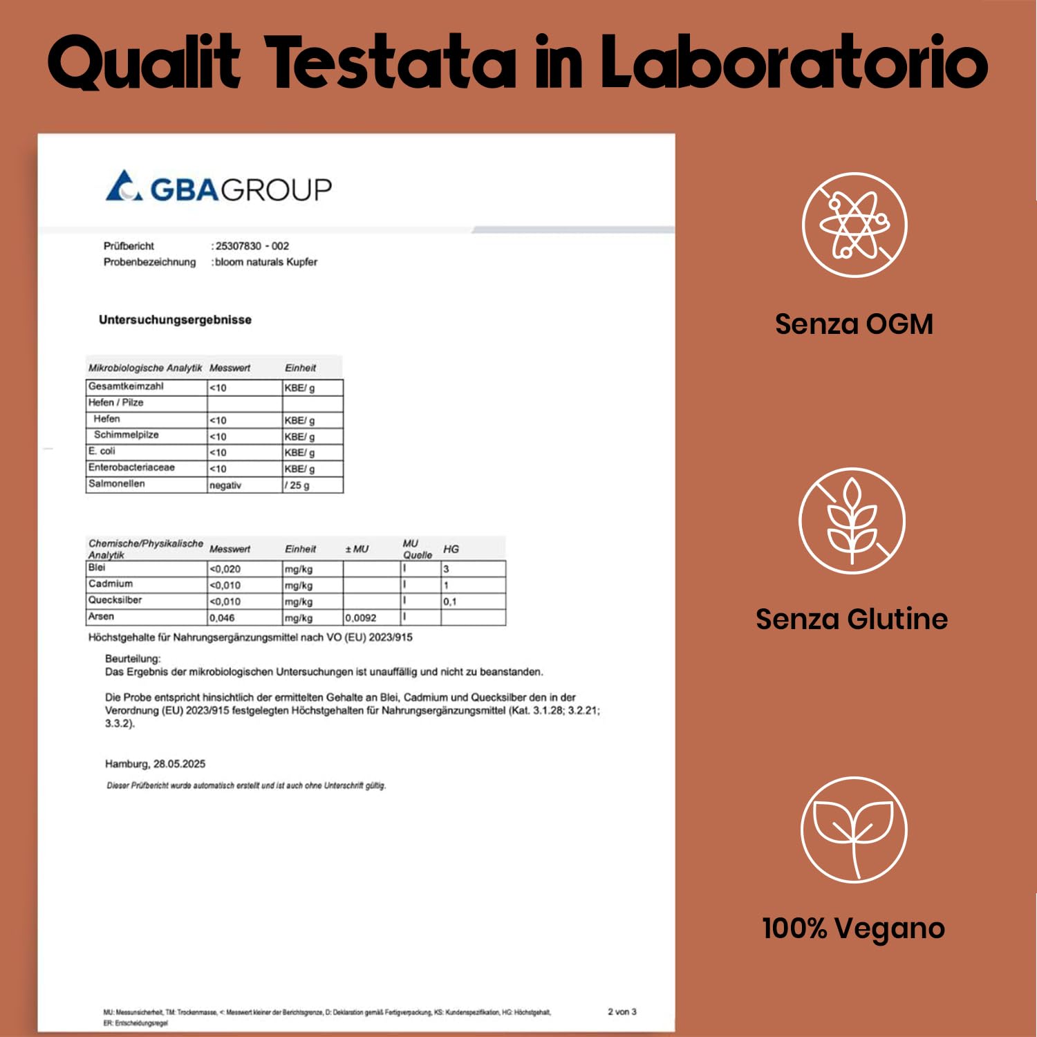 Rame Integratore - 400 Compresse Alto Dosaggio 2 mg - Rame Bisglicinato per Pelle e Capelli - Vegano & Prodotto in Germania - Testato in Laboratorio