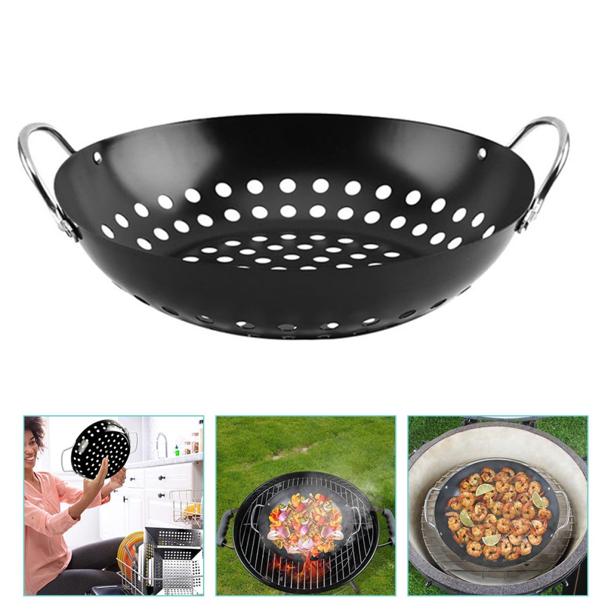 Didiseaon Cestello Resistente alla Ruggine per Grigliare le Verdure in Acciaio al Carbonio Design a Fori Grandi e Doppia Maniglia per Barbecue da Terrazzo