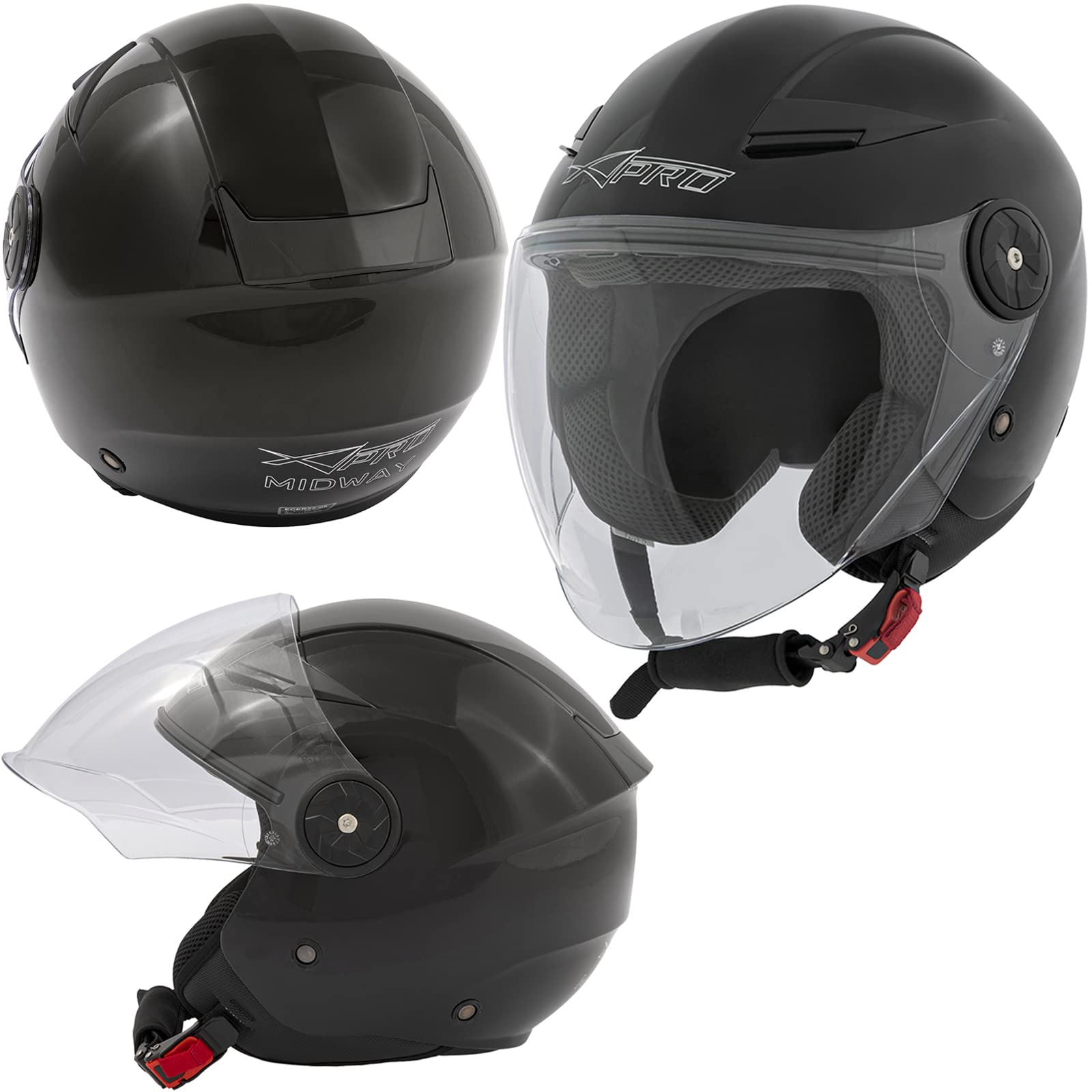 A-pro Casco de moto City Jet Certificado ECE 22 Scooter Larga Visera Negro M