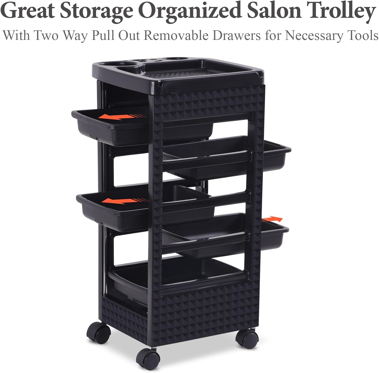 SyyBhb Salon Trolley Cart with Wheels, Hair Stylist Cart with Drawers, Hair Dryer Tool Holder and Tint Bowl Slot, Black