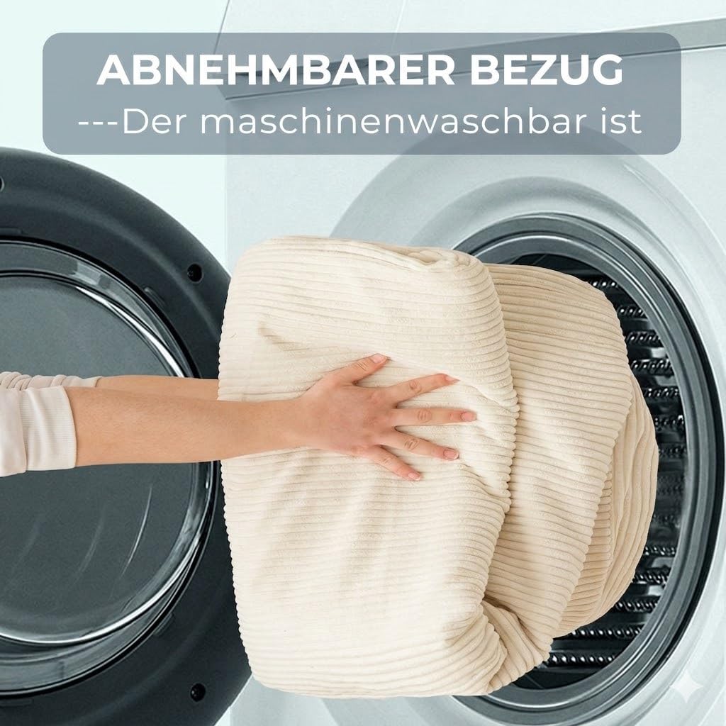 MAXYOYO Sitzsack-Bett, faltbar, Cord-Schlafsofa, Bodenmatratze für Erwachsene, extra dick, 4-Fach gefaltet, Bodencouch für Schlafzimmer, Wohnzimmer, Beige, 135 x 240 cm