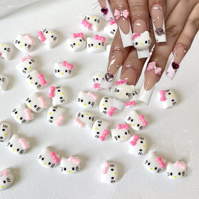 40 Pcs Cartoon Nail Charms 3D Flatback Resin Nail Charms for Acrylic Nail Art Supplies Cute Cat Nail Design Decals Kawaii Nail Rhinestone Decoration