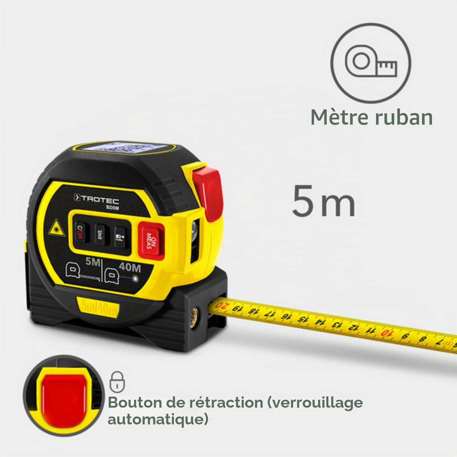TROTEC Télémètre Laser BD8M - Mesure de Distance au Laser de 0,05 m à 40 m