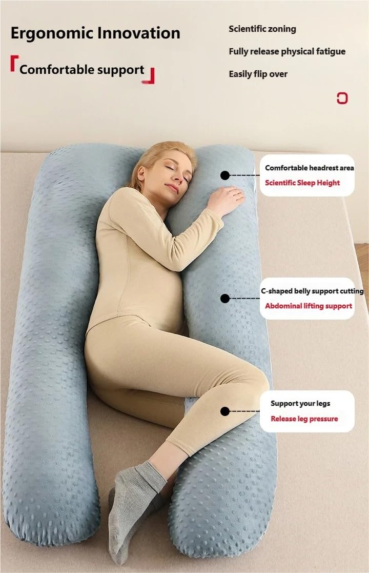 U-förmiges Schwangerschaftskissen, 3D-Punkt-Plüsch, ergonomisches Schwangerschaftskissen, 2 Seiten für Seitenschläfer, abnehmbarer, waschbarer Bezug für Seitenschlafen, Zuhause, Bettruhe