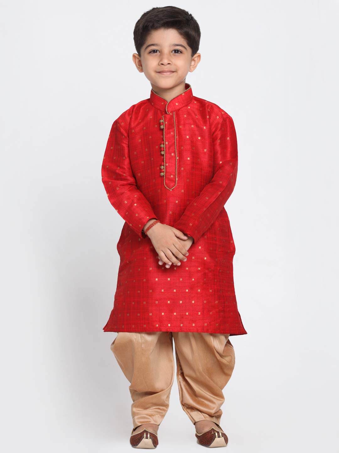 Jbn Creation Boys' Maroon And Rose Gold Silk Blend Kurta And Dhoti Pant Set (Vasbk023Mancdrg, For 12-18 Months)