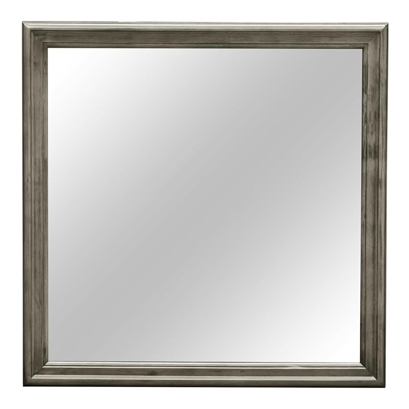 Passion Furniture 38 in. x 38 in. Classic Square Wood Framed Dresser Mirror - N/A Gray Grey