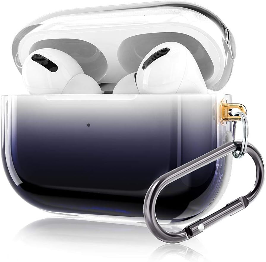 KINGXBAR for AirPods Pro Case Cover Clear Hard PC Soft TPU Frame Protective Cover (Front LED Visible) with Carabiner/Strap