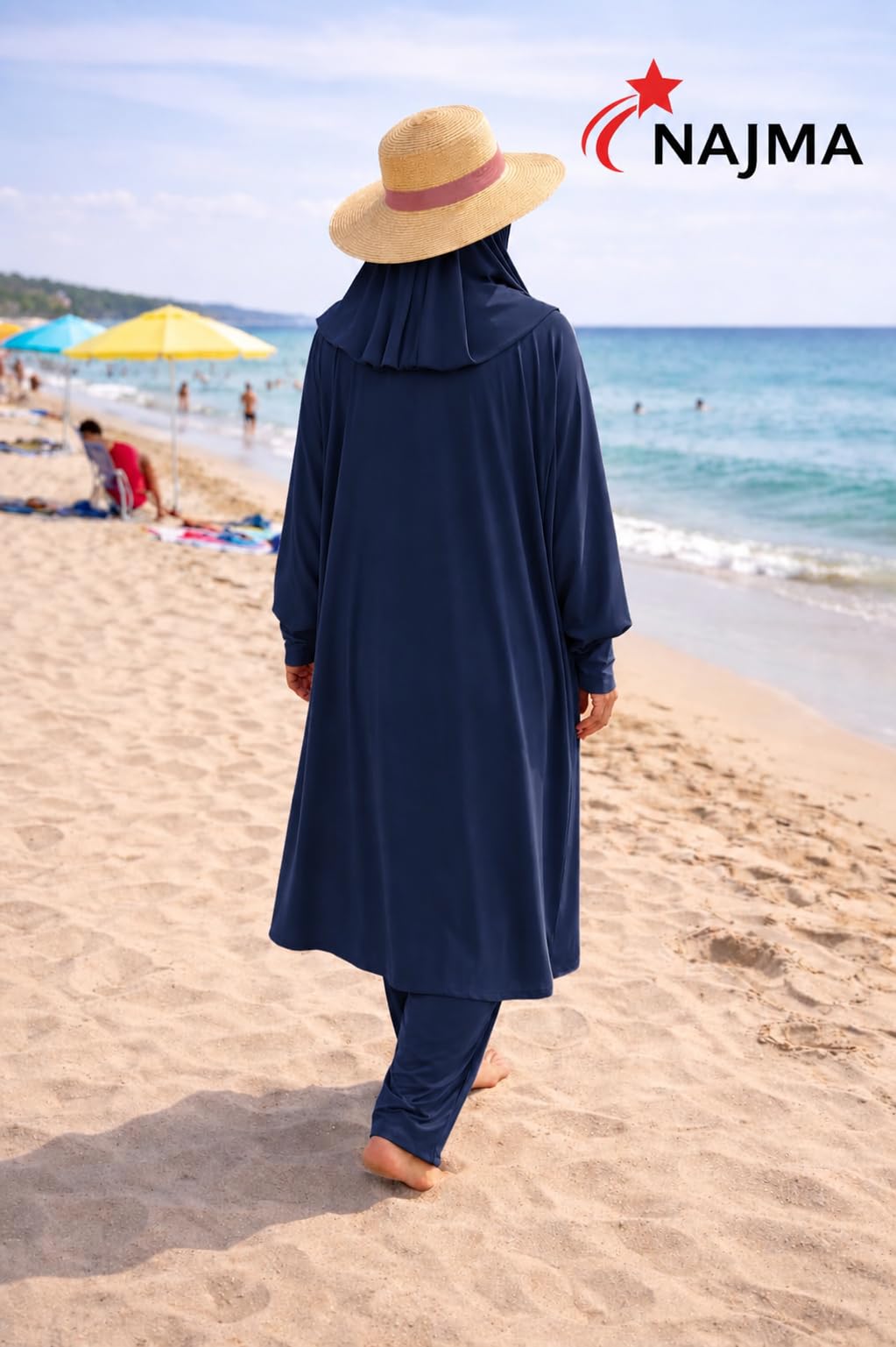 NAJMA Jilbeb de Bain Femme 3 Pièces – Burkini Modeste avec Hijab Intégré – Maillot de Bain Couvrant Anti-UV UPF50+ – Séchage Rapide, Respirant – Plage Piscine Sport