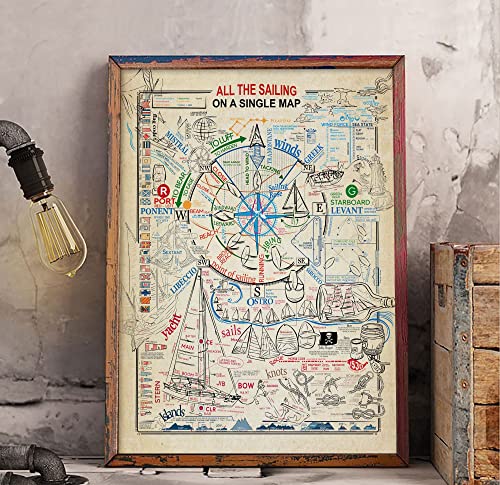 Eletina Divertido letrero de metal retro con texto en inglés "All The Sailing On A Single Map o Sailing Map Wall Art Sailing Infographic Wall Decor Sailing Theory Print Sailor Gift Decorative Crafts