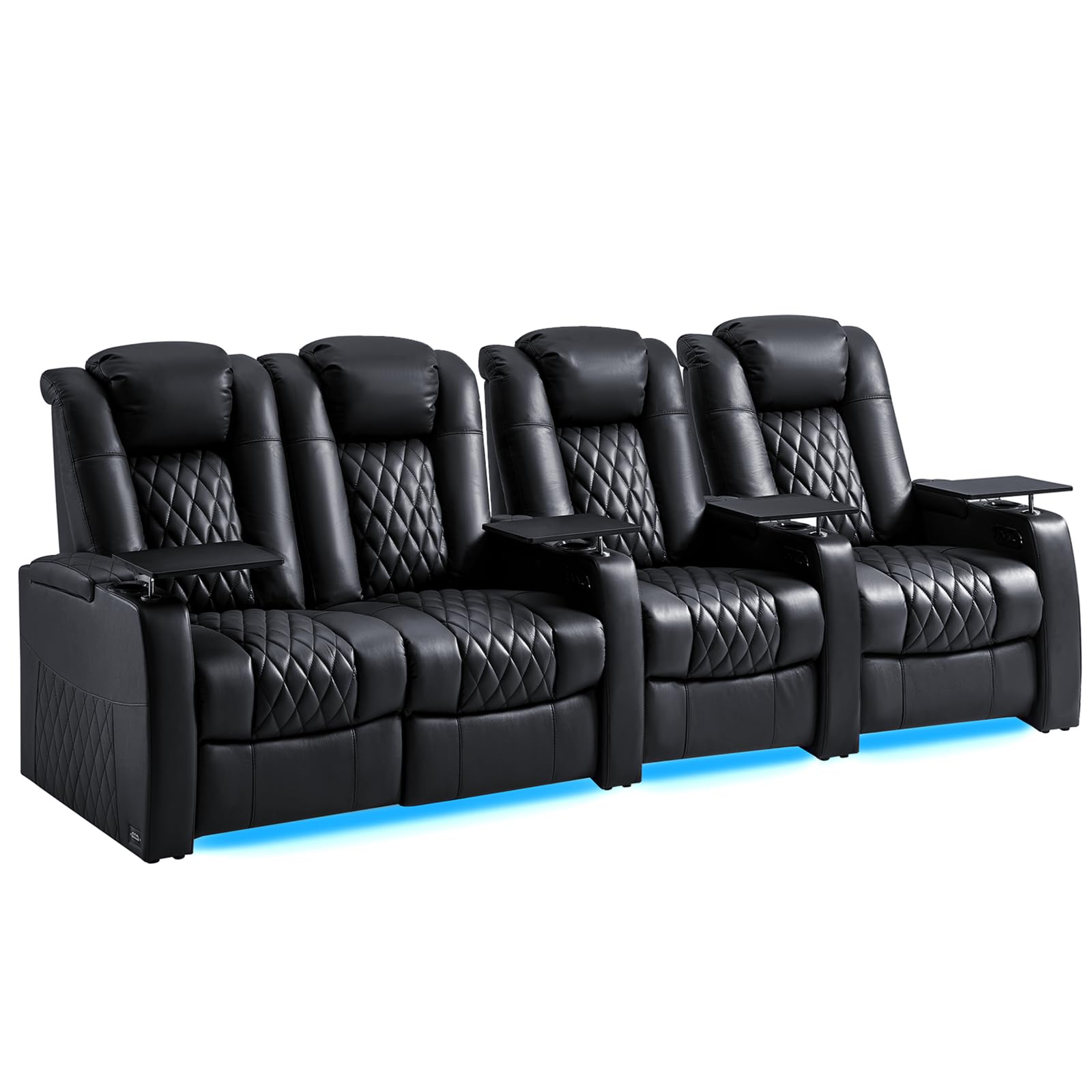 comfiroom Home Theater Seating Seats Classic Series Top Grain Leather Recliner Chair Dual Power Electric Headrest Movie Gaming Sofa with Tray Table (