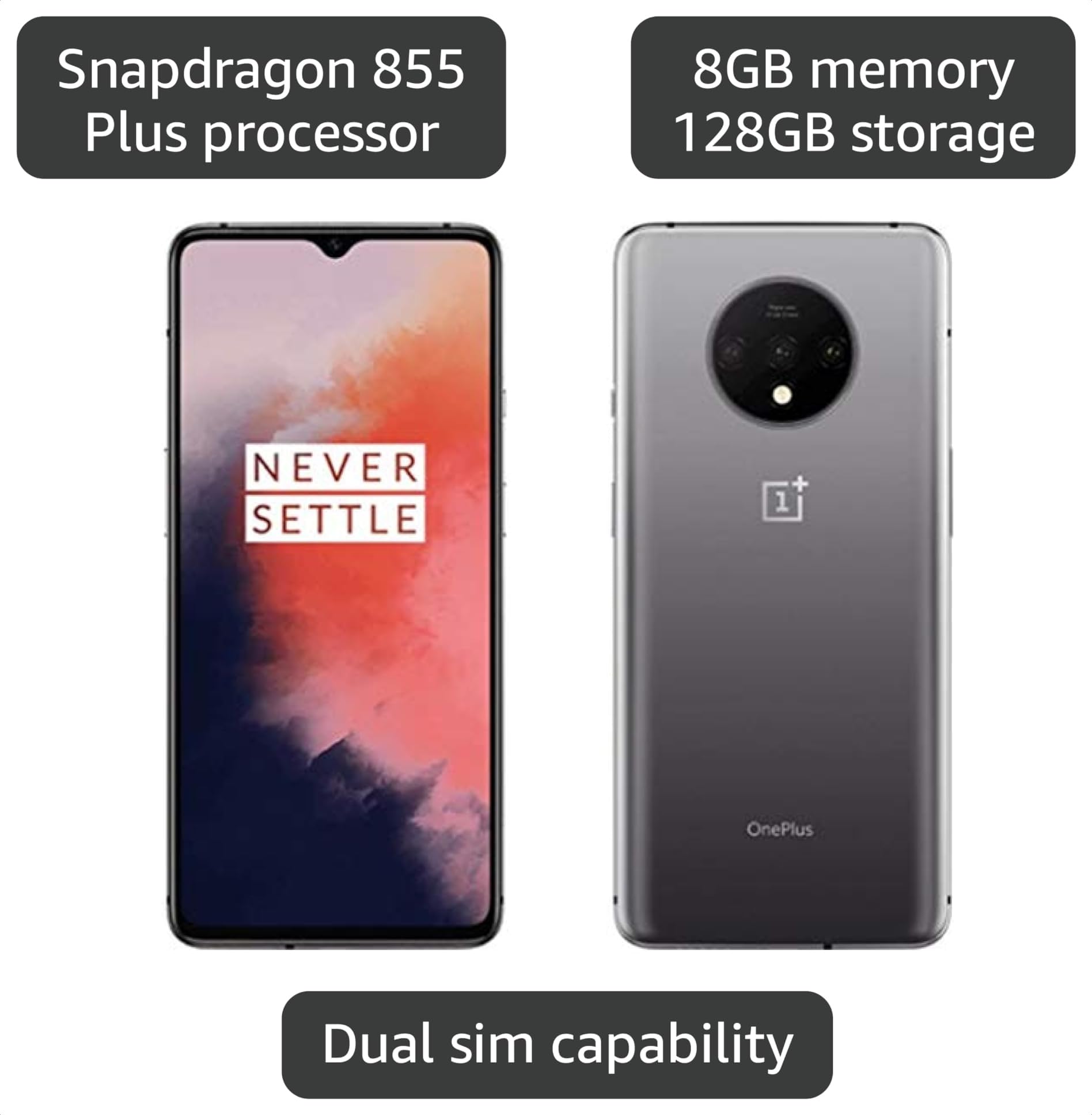 Amazon.com: OnePlus 7T, 128GB + 8GB RAM, Frosted Silver - Unlocked