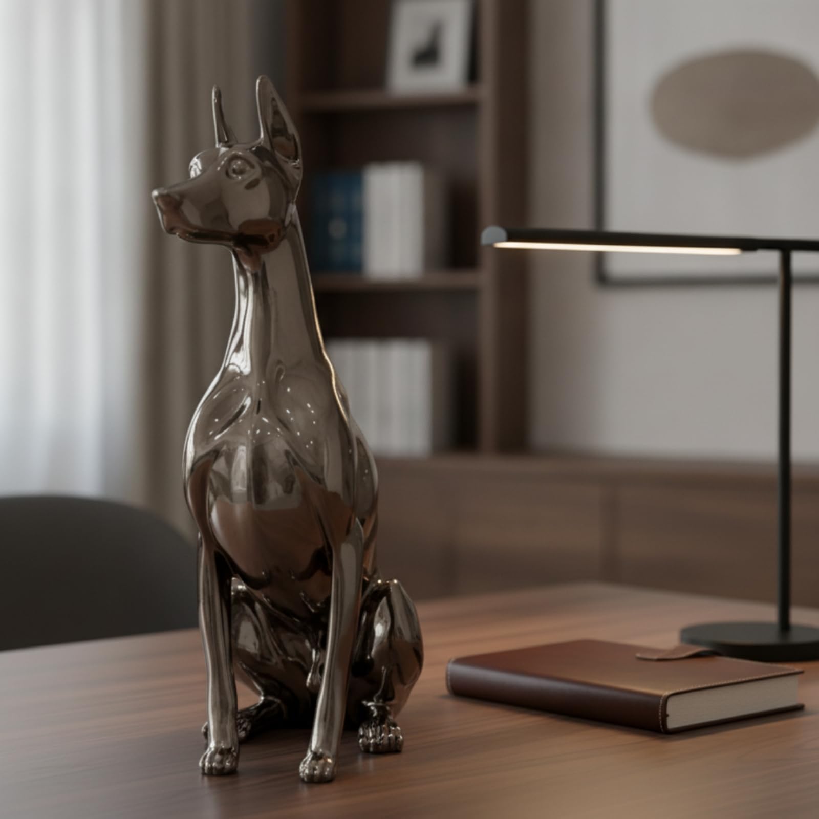 Statuetta Levriero Figurina Cane Scultura Decorazione Tavolo in Resina Finitura Brillante Superfici Luminose Salvaspazio Adatta per Mensole Consolle Mobile Tv Studio, Oro