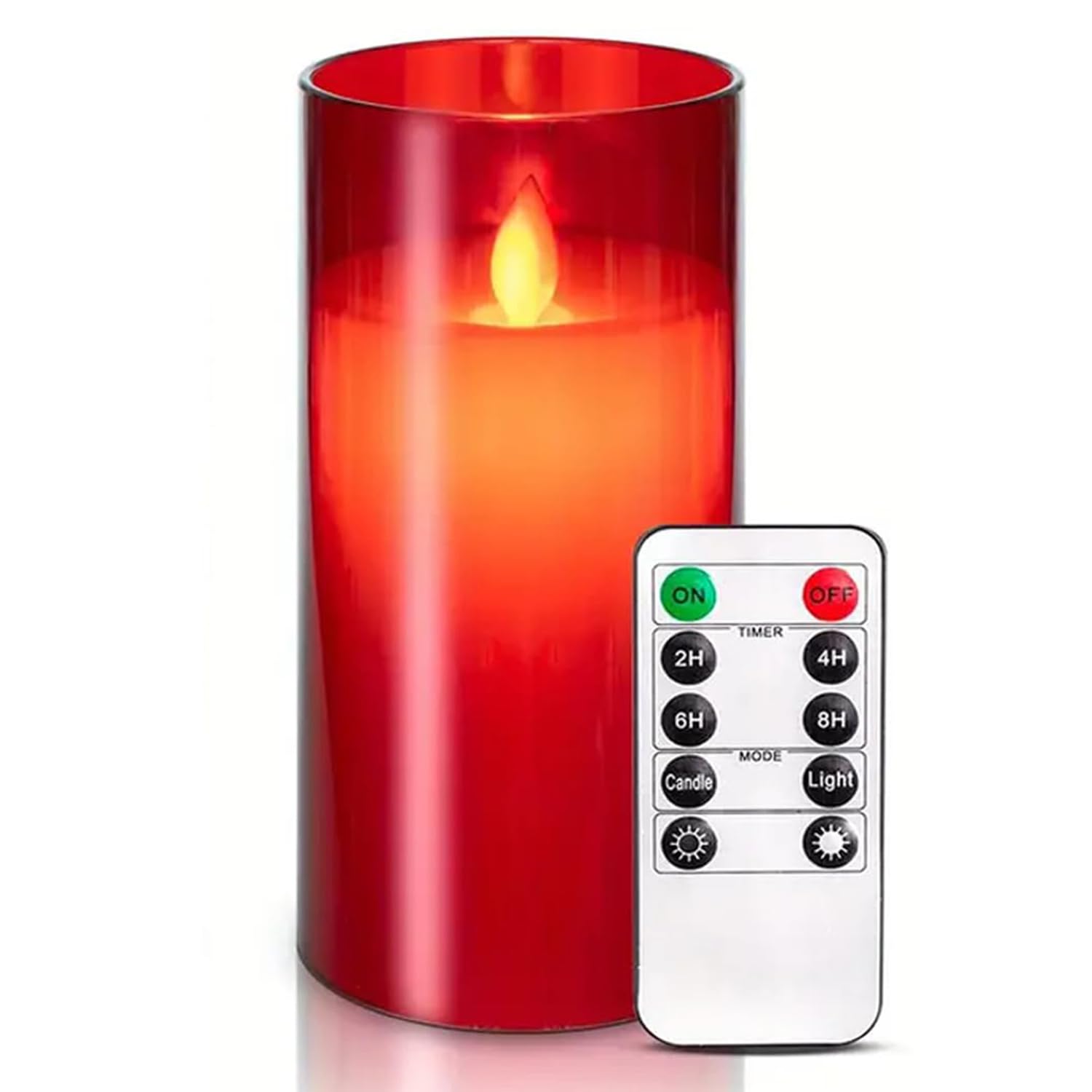 Flameless LED Candle Set of 1 | Acrylic Fiber Glass | Flickering Wick Effect | Remote Control with Battery Operated 3 AA | Home Decoration & Gifting | 3" D x 6" H | Red-image-23