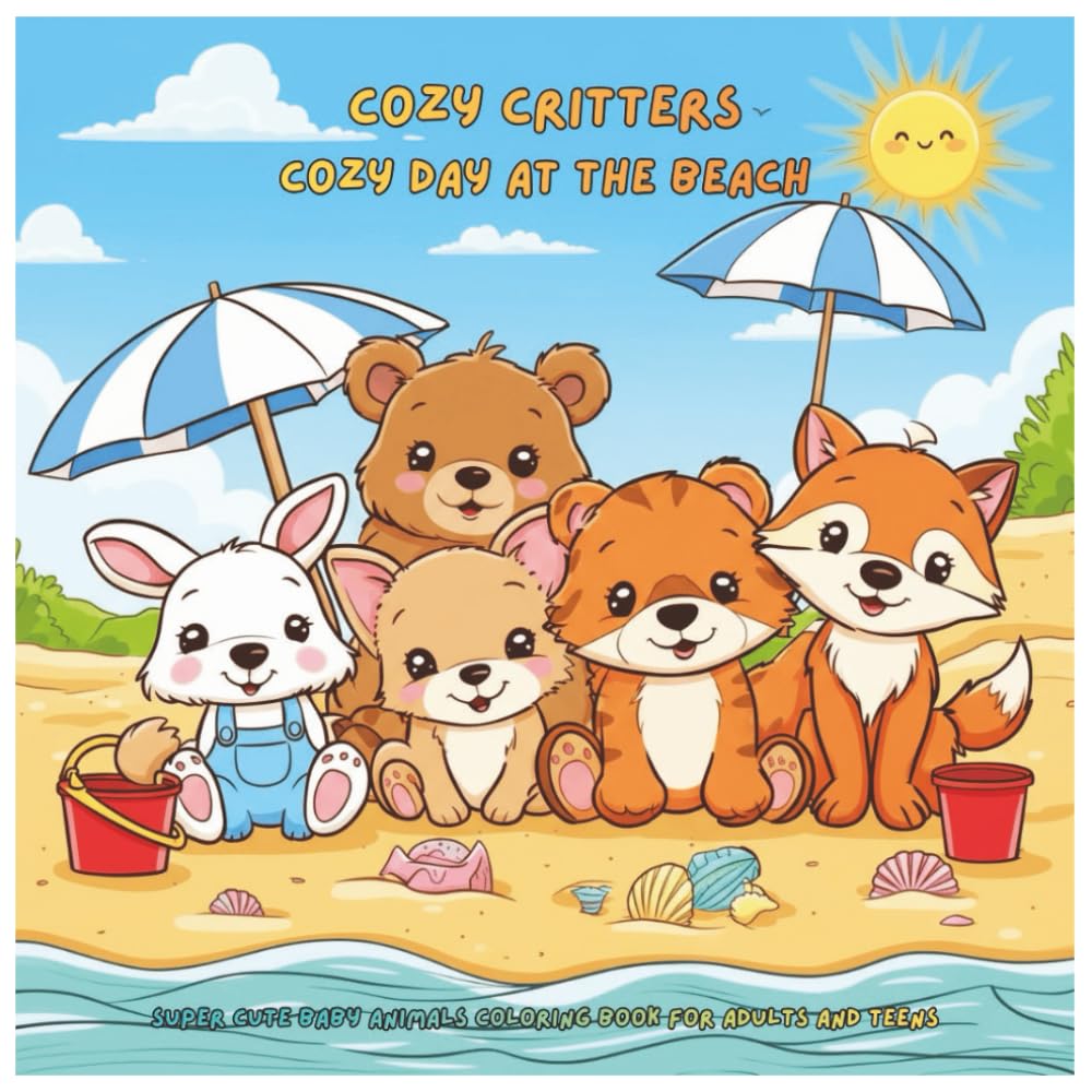 Cozy Critters – Cozy Day at the Beach: Super Cute Baby Animals Coloring Book for Adults and Teens