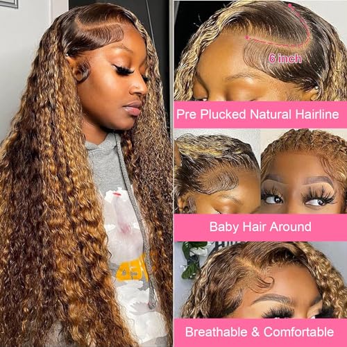 Image of 13x6 Ombre Deep Wave Lace Front Wigs Human Hair Honey Blonde Wig 34inch
