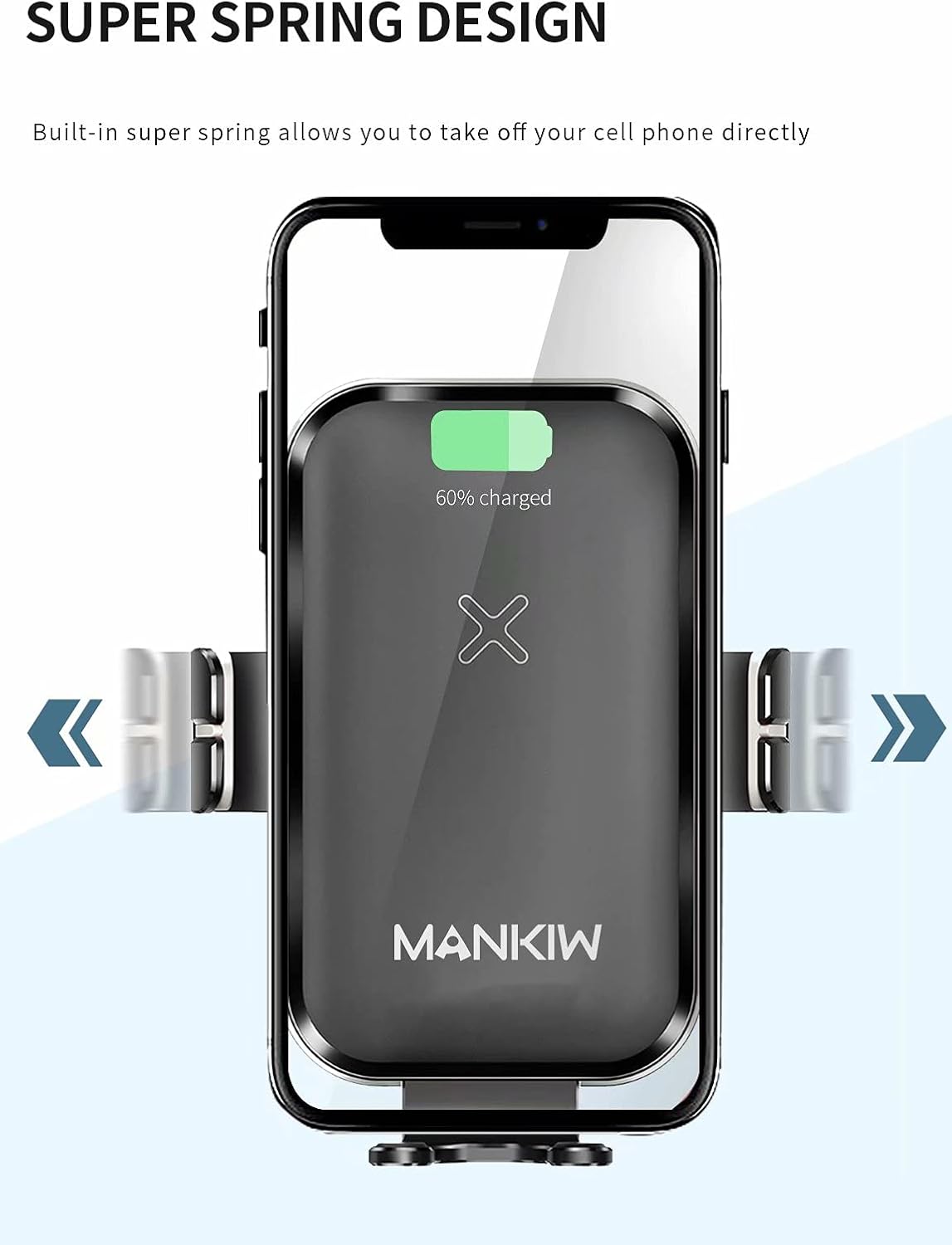 MANKIW Wireless Car Charger 15W/10W/7.5W Fast Charging Auto Clamping Car Wireless Charger Air Vent Car Phone Holder Mount Compatible with iPhone 12/12 Pro Max/12 Mini/11,Galaxy S21/S20(Grey) : Cell Phones & Accessories