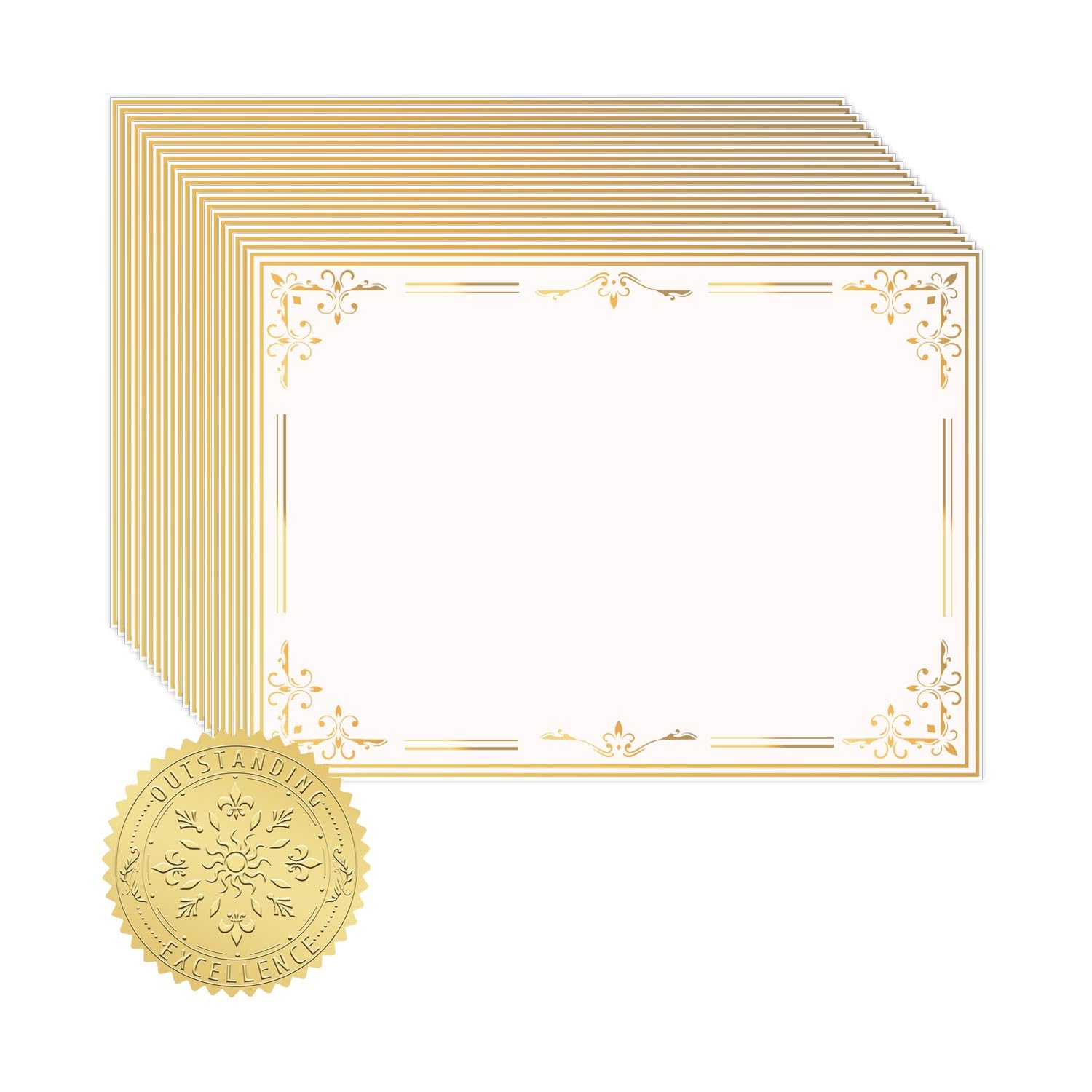 50 Gold Foil Certificate Paper for Awards- 8.5 x 11'' Printable Achievement Certificate for Graduation Diploma, Employee of The Month, Diploma of Completion or Sports Victory Business Award(50 Paper)