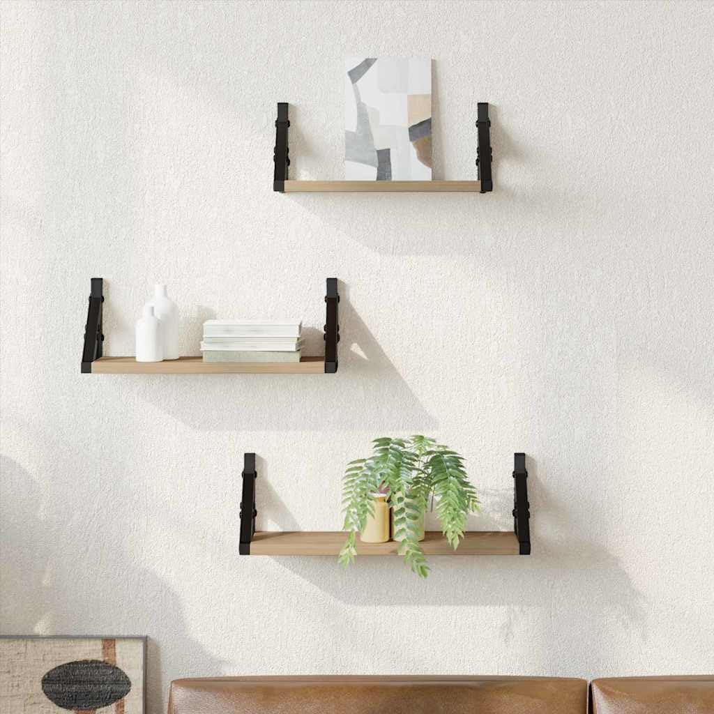 Juego de 3 estantes de pared de roble Artisan, 37 x 12 x 13 cm, material de madera, estantes flotantes para dormitorio, baño, estantes de pared, diseño minimalista, solución de almacenamiento