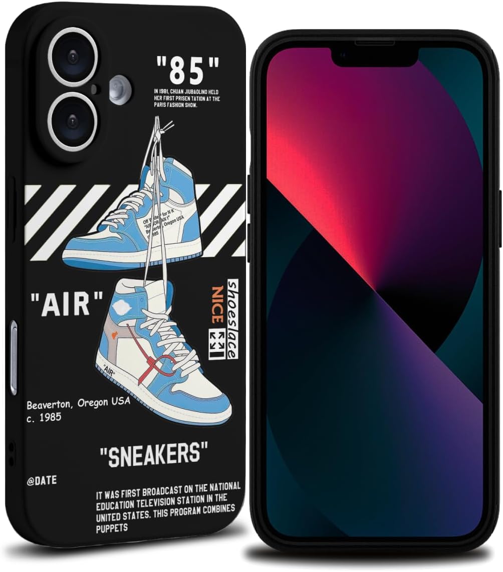 Cool Phone Case for iPhone 16 Case for Boys Men Aesthetic Basketball Shoes Drop-Resistant Lens Protection Sport Sneaker Street Design Shockproof Designer Cases Compatible with iPhone 16 Case