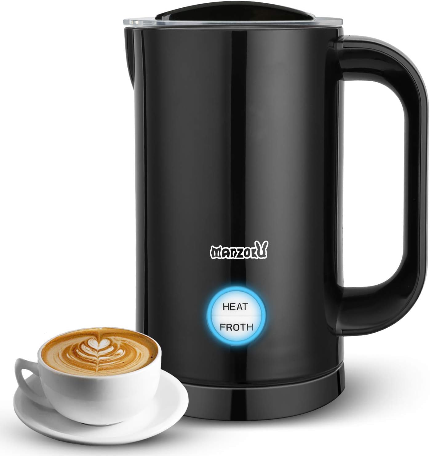 Milk Frother Electric Automatic Induction 200ml Milk Steamer and Warmer 450 W, Dual-Wall Non-Stick Coating Milk Foam Maker for Coffee, Cappuccino, Macchiato, Chocolate and Latte