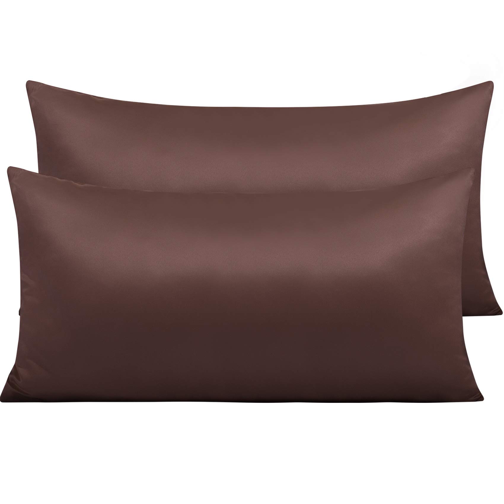 NTBAY Zippered Satin Pillow Cases for Hair and Skin, Luxury King Hidden Zipper Pillowcases Set of 2, 20x36 Inches, Dark Brown — image 1
