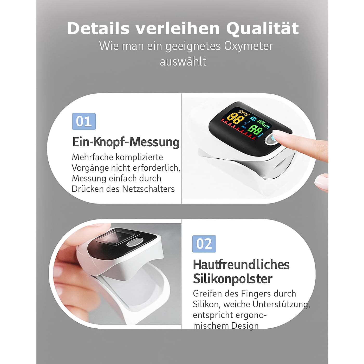 H20C Bolwins professioneller Finger Pulsoximeter SpO2 Oximeter zur Sauerstoffsättigung & Puls Messung – genaues Blut Sauerstoff Messgerät für Zuhause, Klinik, unterwegs, Erwachsene & Kinder