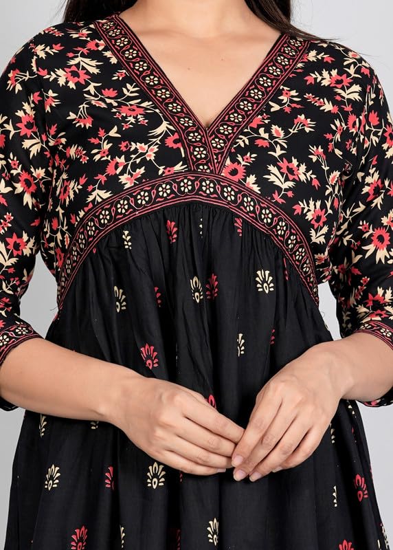 Image of Trendy Printed Anarkali Gown Kurti for Women's Ethnic Wear Gown (Balck)