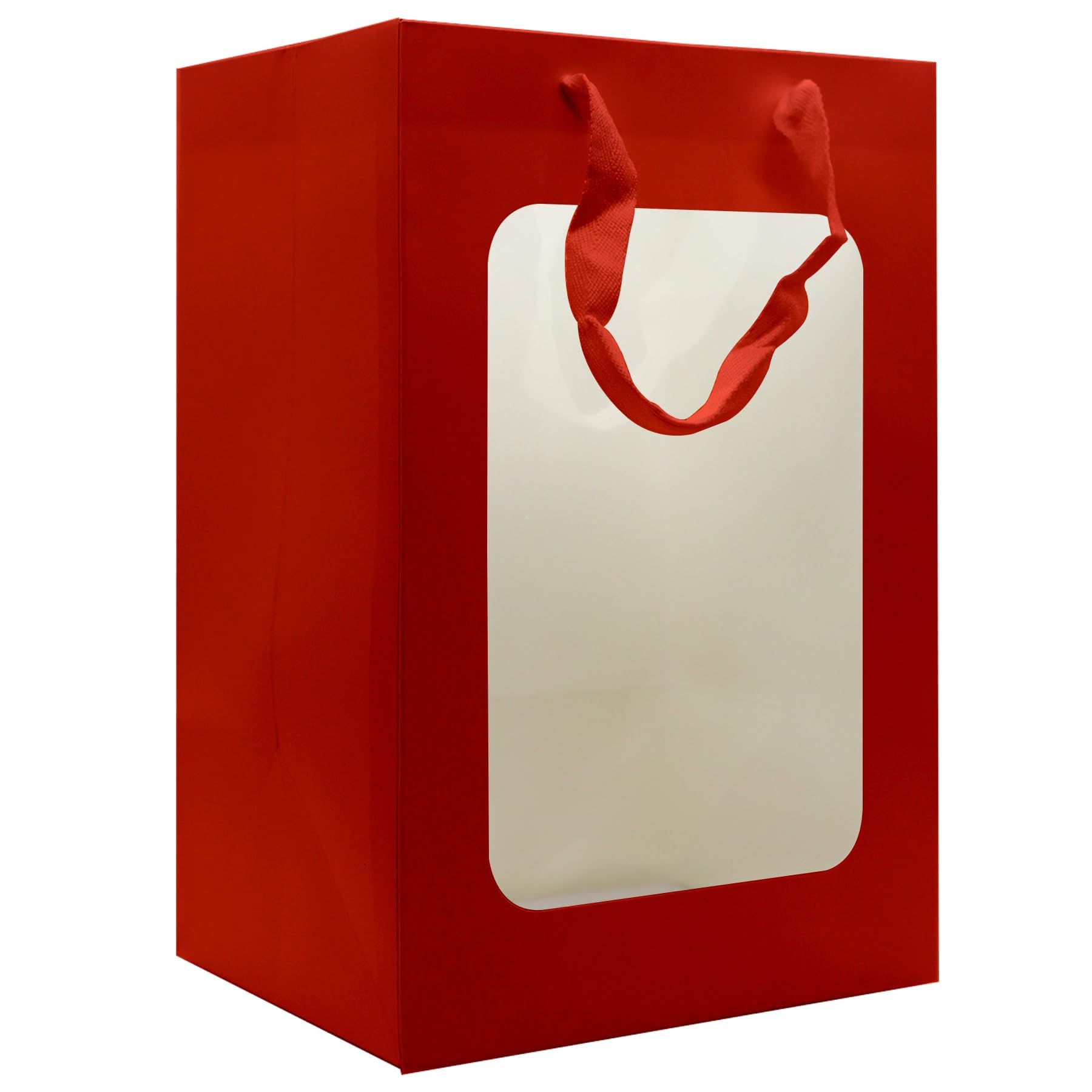 WINCUR 20 bolsas de regalo de papel con ventana transparente, bolsas de compras con asas, bolsa de compras para novia, Navidad, maternidad, cumpleaños, ducha, festivales, suministros de fiesta (rojo